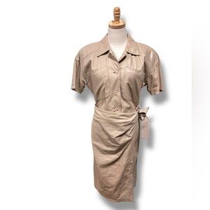 LaMatta Italian Gloveleather Buttery Soft Latte Brown Tan Wrap Shirt Dress